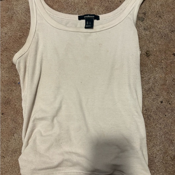 Ambiance Women's Off-White Ribbed Tank Top - Picture 1 of 2